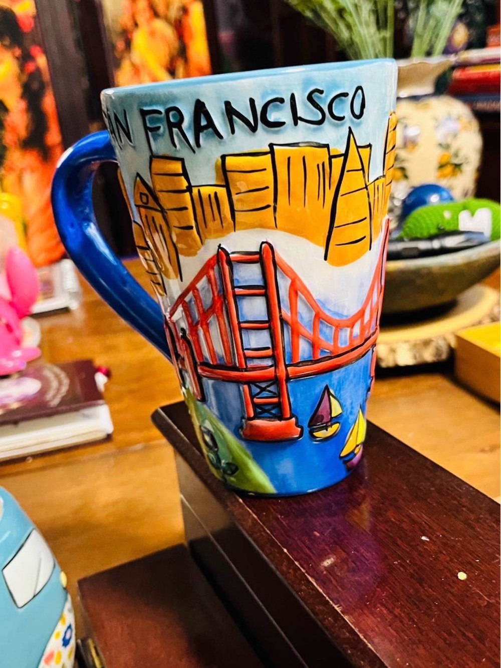 VTG San Francisco Golden Gate Painted Ceramic Mug - Blue & Multicolor